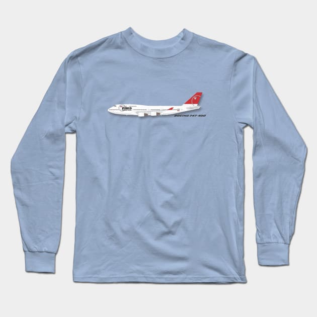 Northwest Airlines Boeing 747-400 airliner Long Sleeve T-Shirt by GregThompson